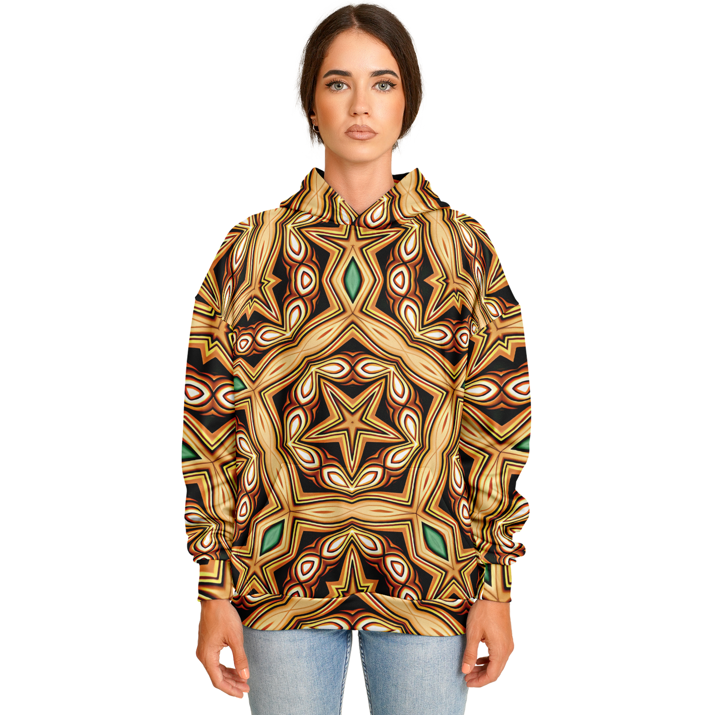 Women's Retro Geometric Brown & Teal Pattern Heavyweight Oversized Hoodie