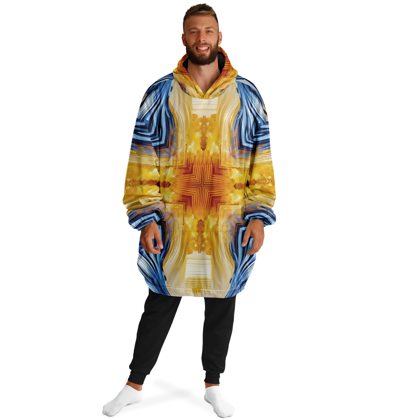 Men’s Bright Orange & Blue Abstract All Over Print Snug Hoodie
