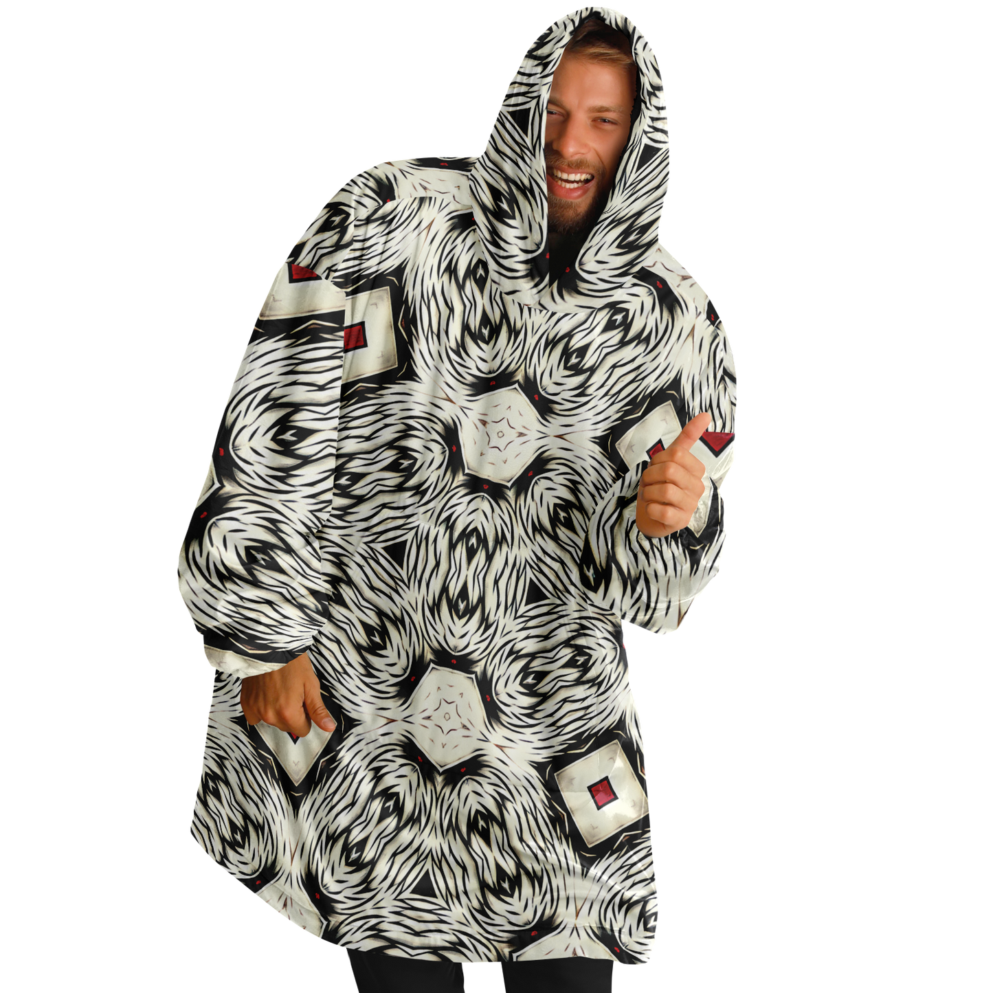 Men's Black & White Abstract Pattern  All Over print Snug Hoodie
