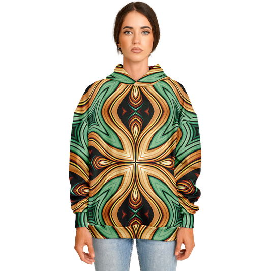 Women's  Green & Gold Retro Kaleidoscope Pattern Heavyweight Oversized Hoodie