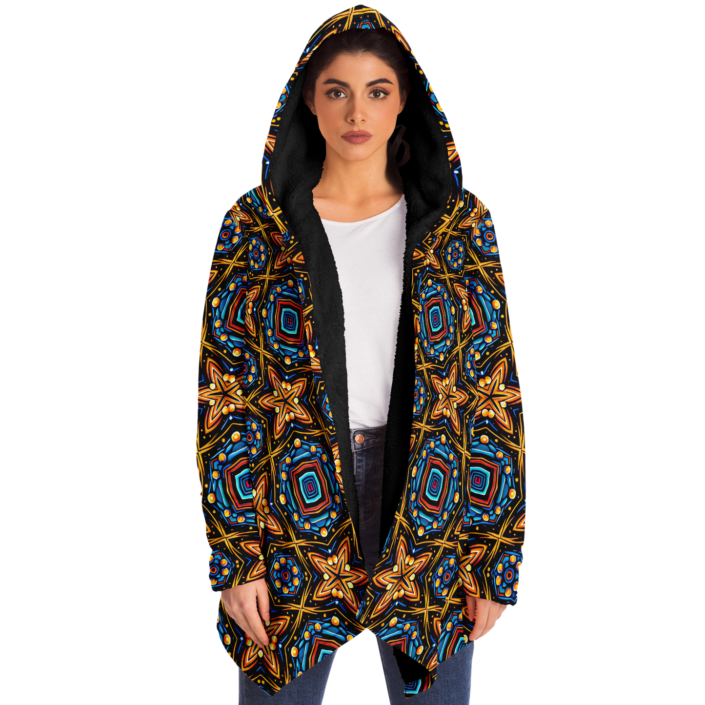 Women's Bohemian Mosaic Star Pattern All Over print Microfleece Cloak