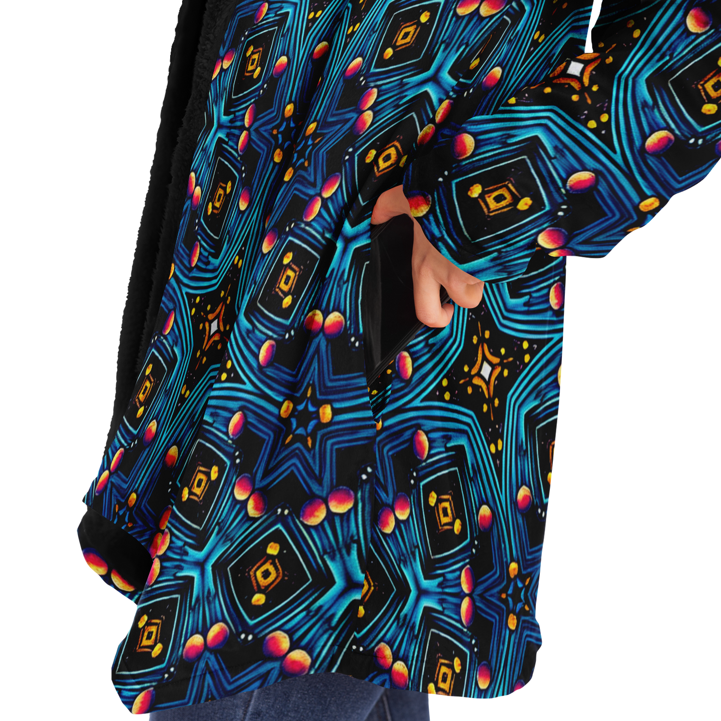 Women's Blue Mosaic Star Pattern All Over Print Microfleece Cloak