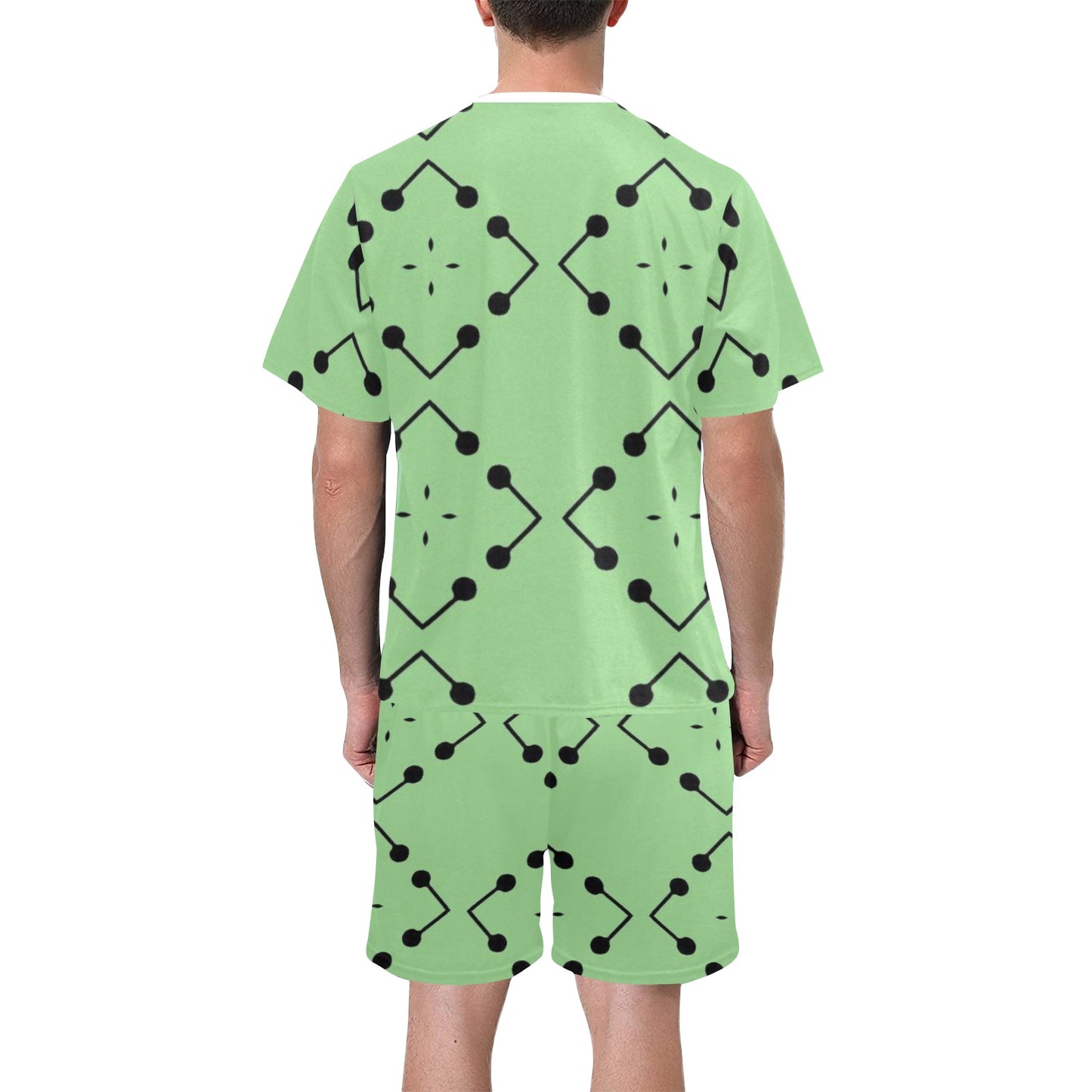 Men's Bold Green Geometric Black Dot-Node Pattern All-Over Print Short Pajama Set