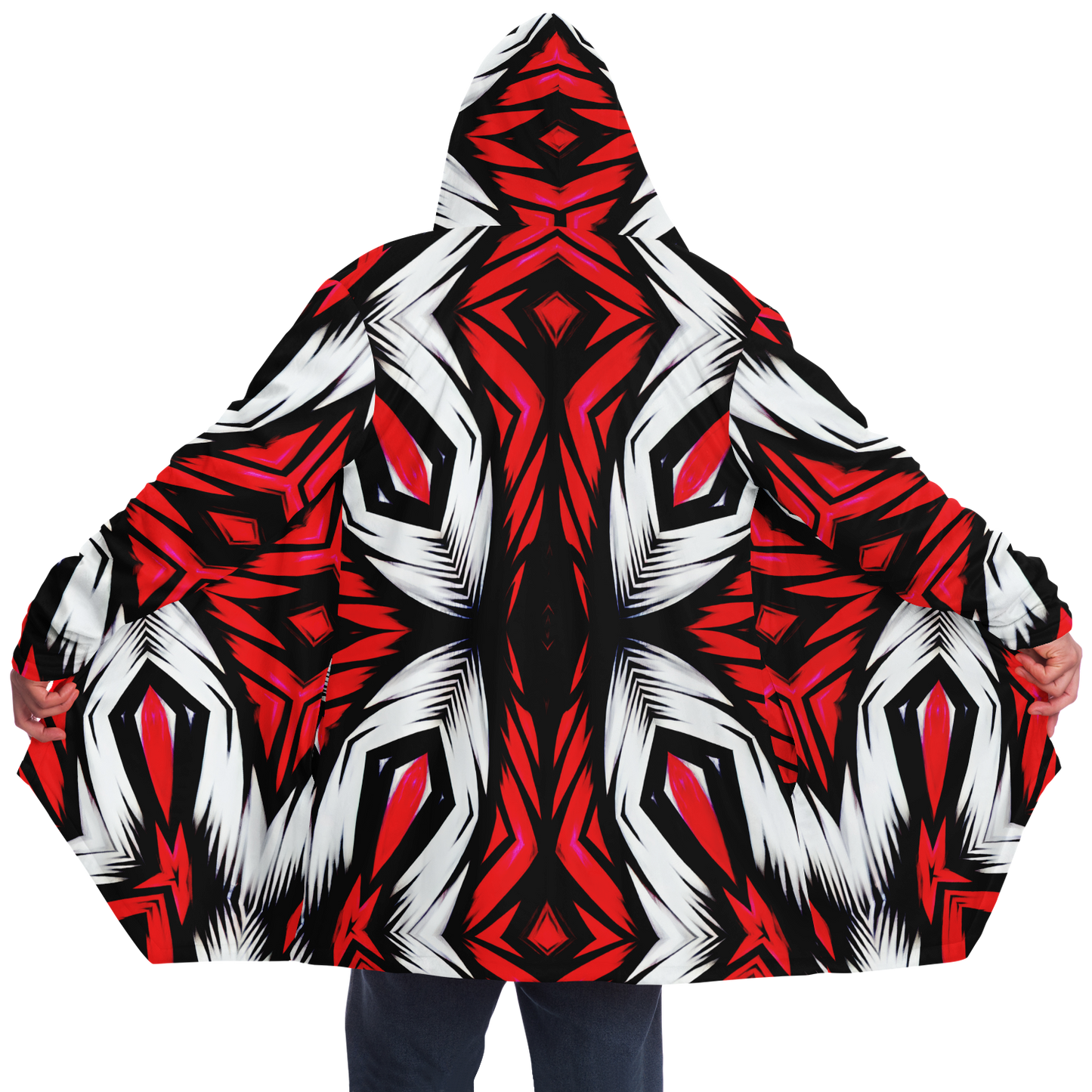 Men's Abstract Red, White & Black Pattern All-Over Print All Over Print Microfleece Cloak