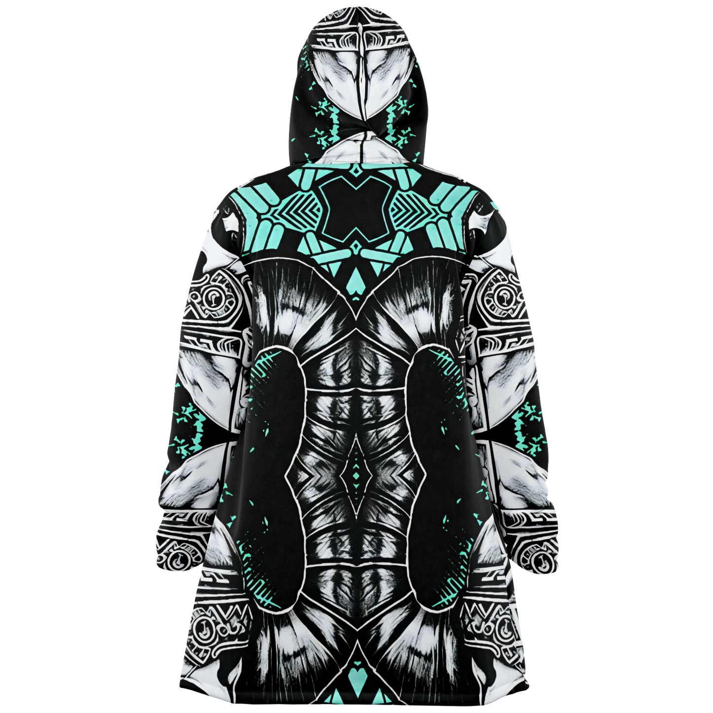Women's Teal Black White & Green Geometric Pattern All Over Print Microfleece Cloak