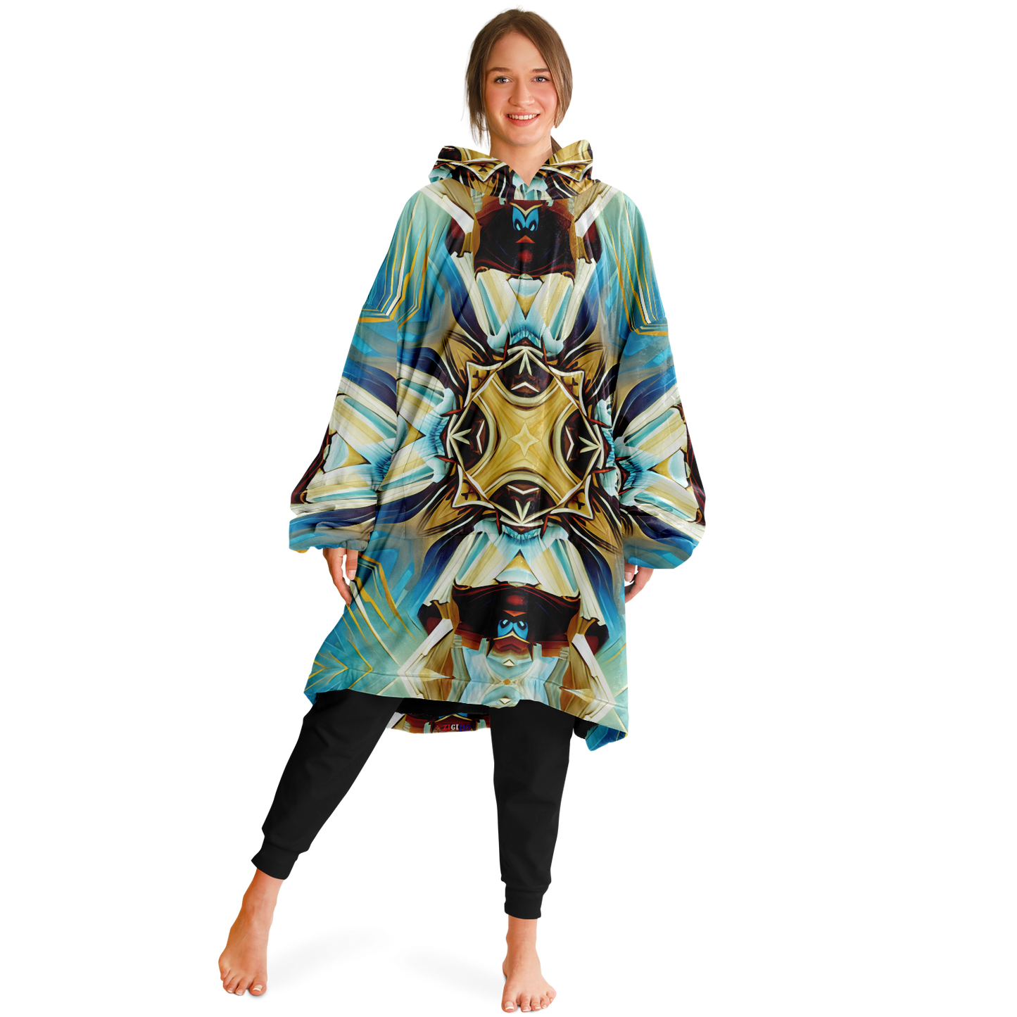 Women's Abstract Teal & Gold Pattern All Over Print Snug Hoodie