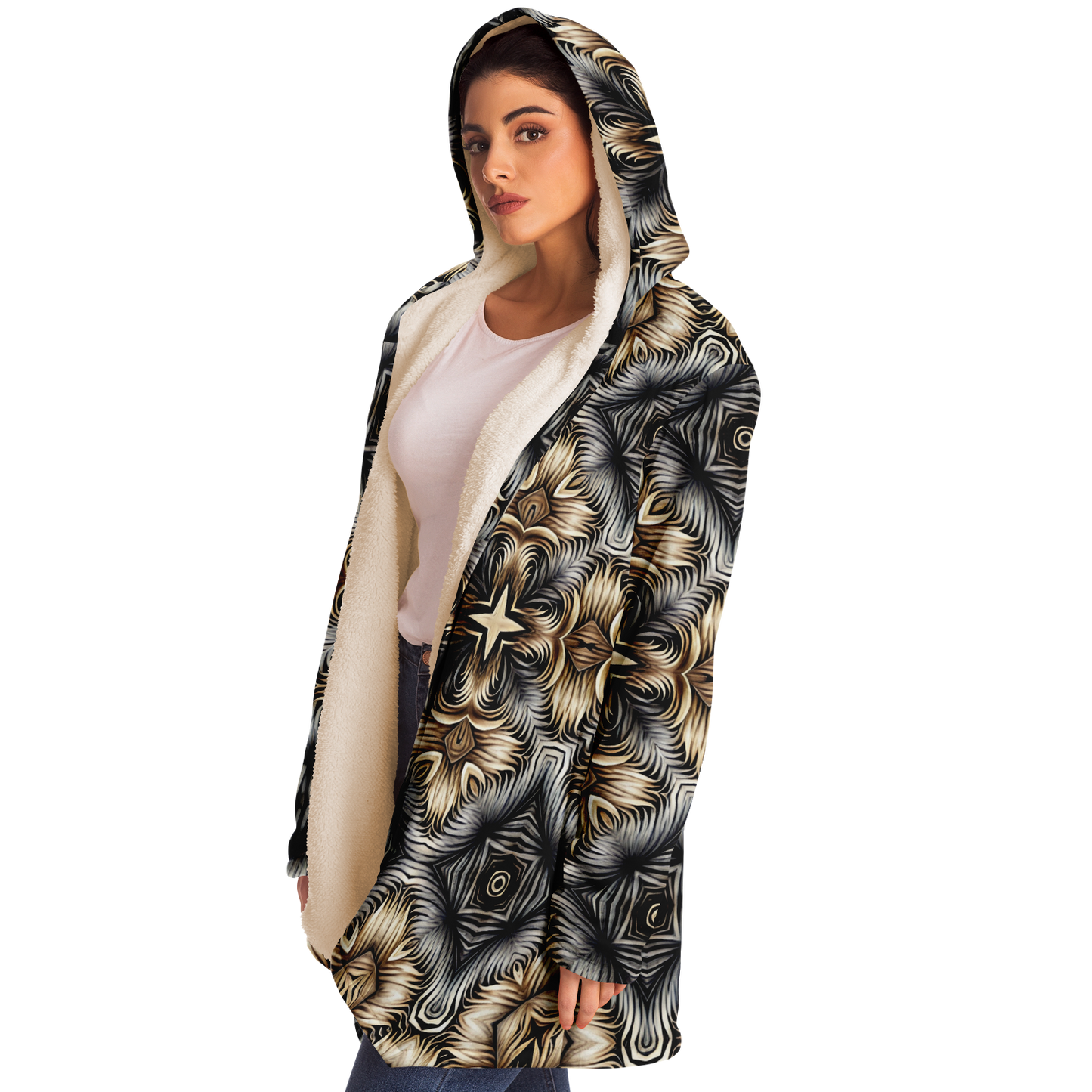 Women's Neutral Geometric Floral Pattern All Over print Microfleece Cloak