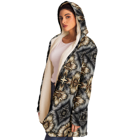 Women's Neutral Geometric Floral Pattern All Over print Microfleece Cloak