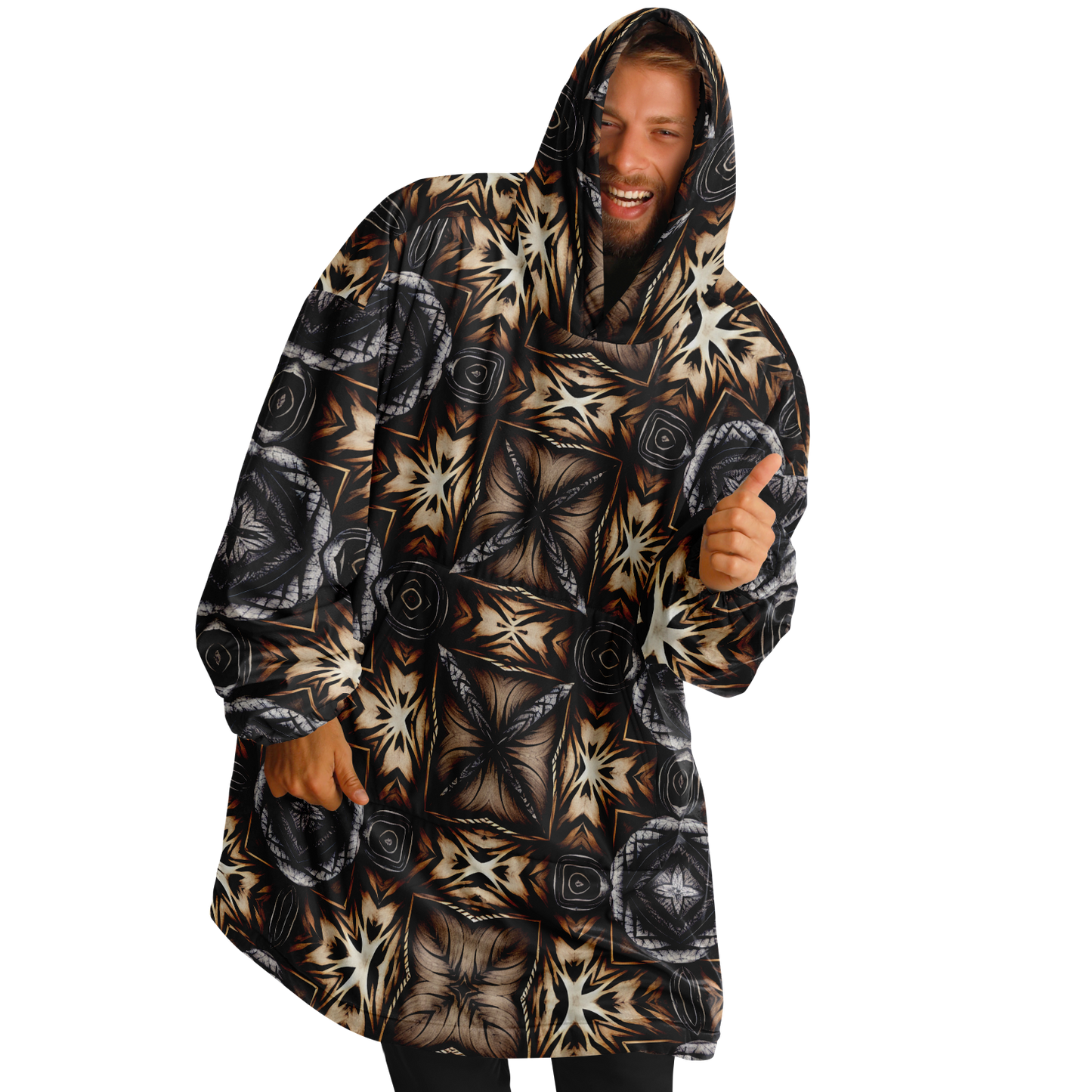 Men's Geometric Kaleidoscope Brown Pattern All Over Print Snug Hoodie