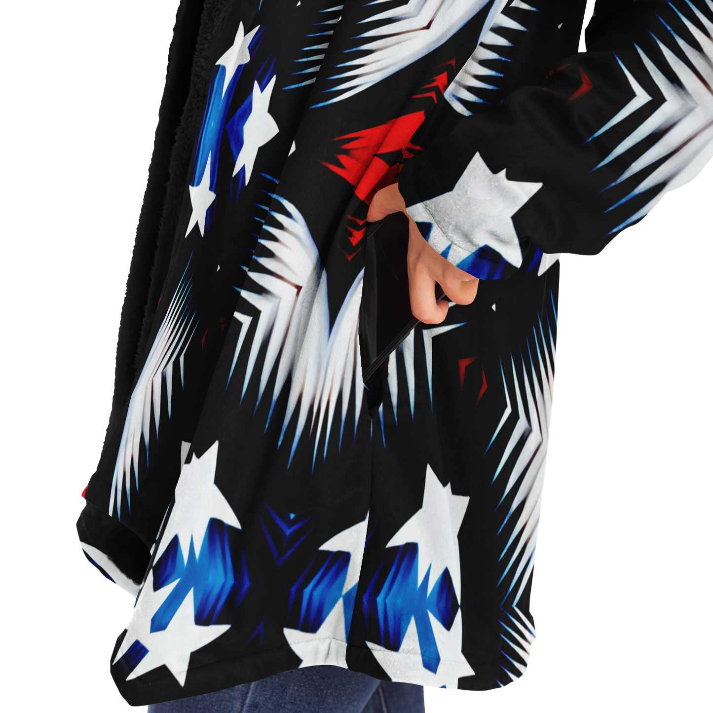 Women's Patriotic Starburst Pattern All-Over Print Microfleece Cloak