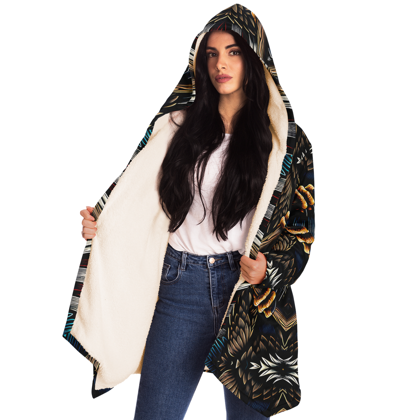 Women's Dark Geometric Knit Pattern All Over Print Microfleece Cloak