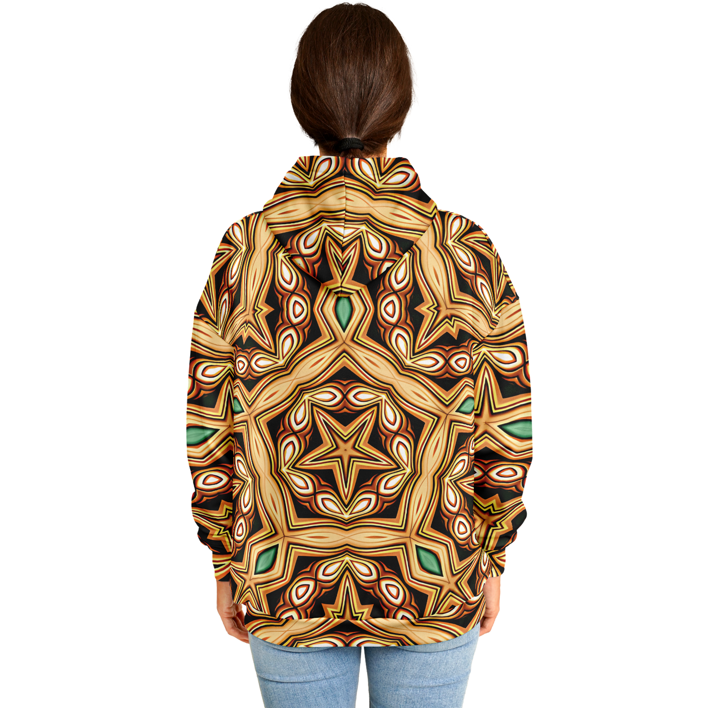 Women's Retro Geometric Brown & Teal Pattern Heavyweight Oversized Hoodie