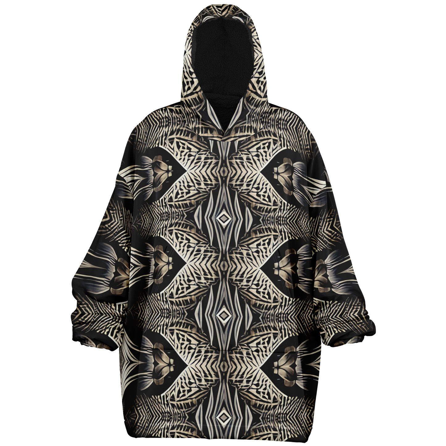 Women's Monochrome Geometric Kaleidoscope Pattern All Over Print Snug Hoodie