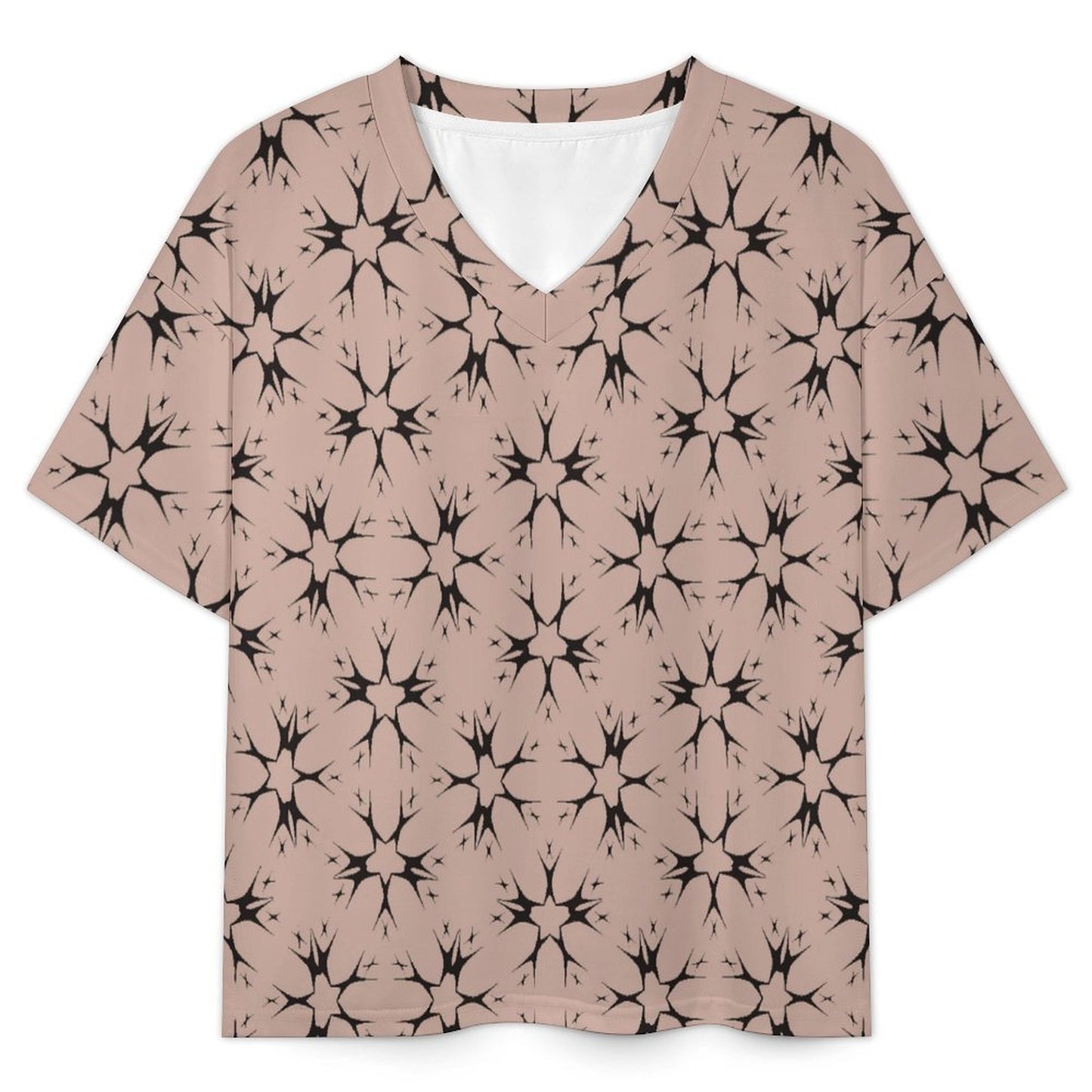 Women's Blush Pink Kaleidoscope Pattern All-Over Print V-Neck Short Sleeve Pajama Set