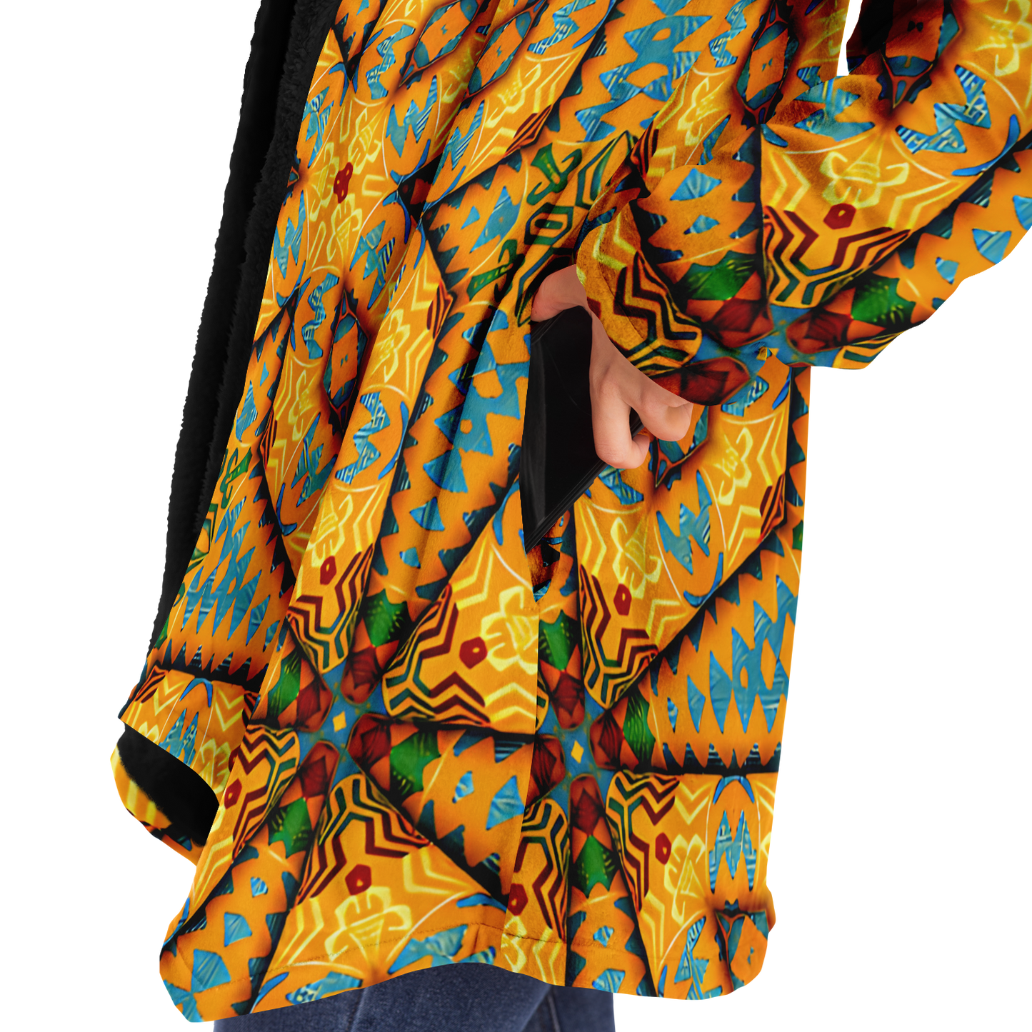 Women's Golden Geometric Mosaic Pattern Microfleece Cloak