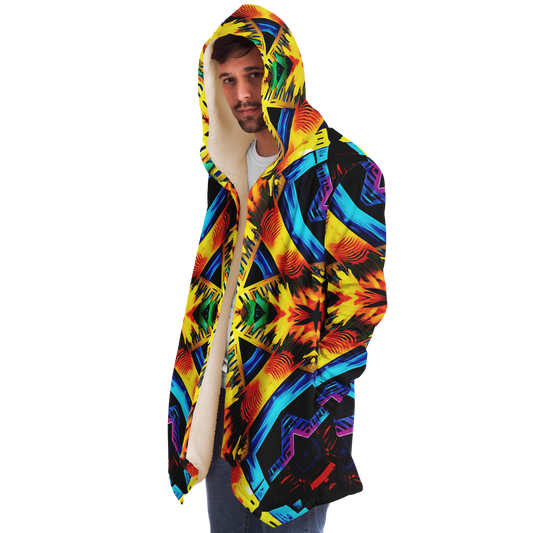 Men's Vibrant Kaleidoscope Tribal Pattern Design All Over Print Microfleece Cloak