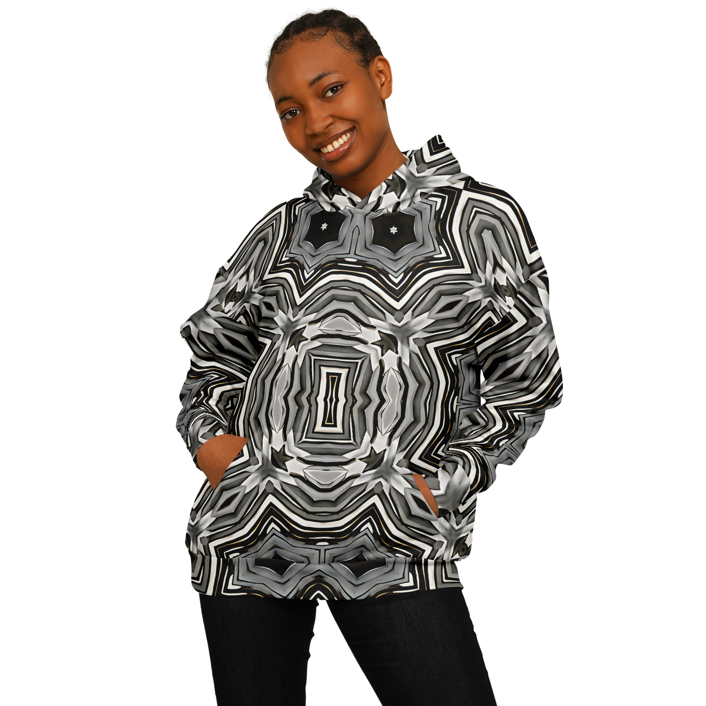 Women's Monochrome Kaleidoscope Pattern Heavyweight Oversized Hoodie