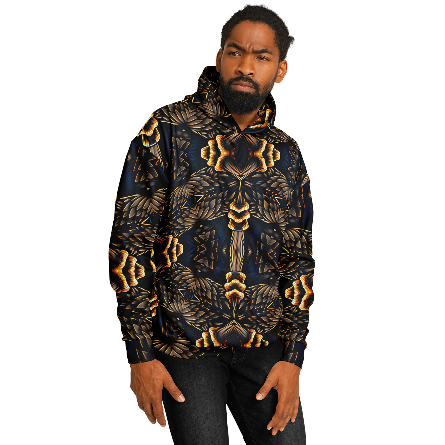 Men's Geometric Gold & Black Pattern Heavyweight Oversized Hoodie