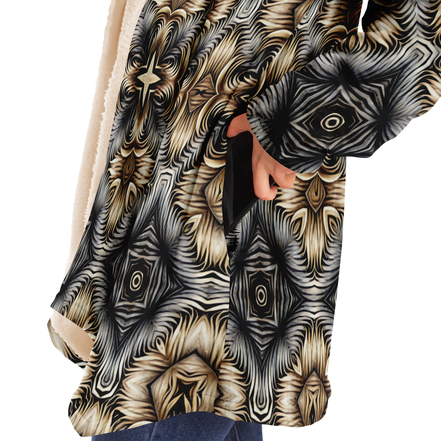 Women's Neutral Geometric Floral Pattern All Over print Microfleece Cloak