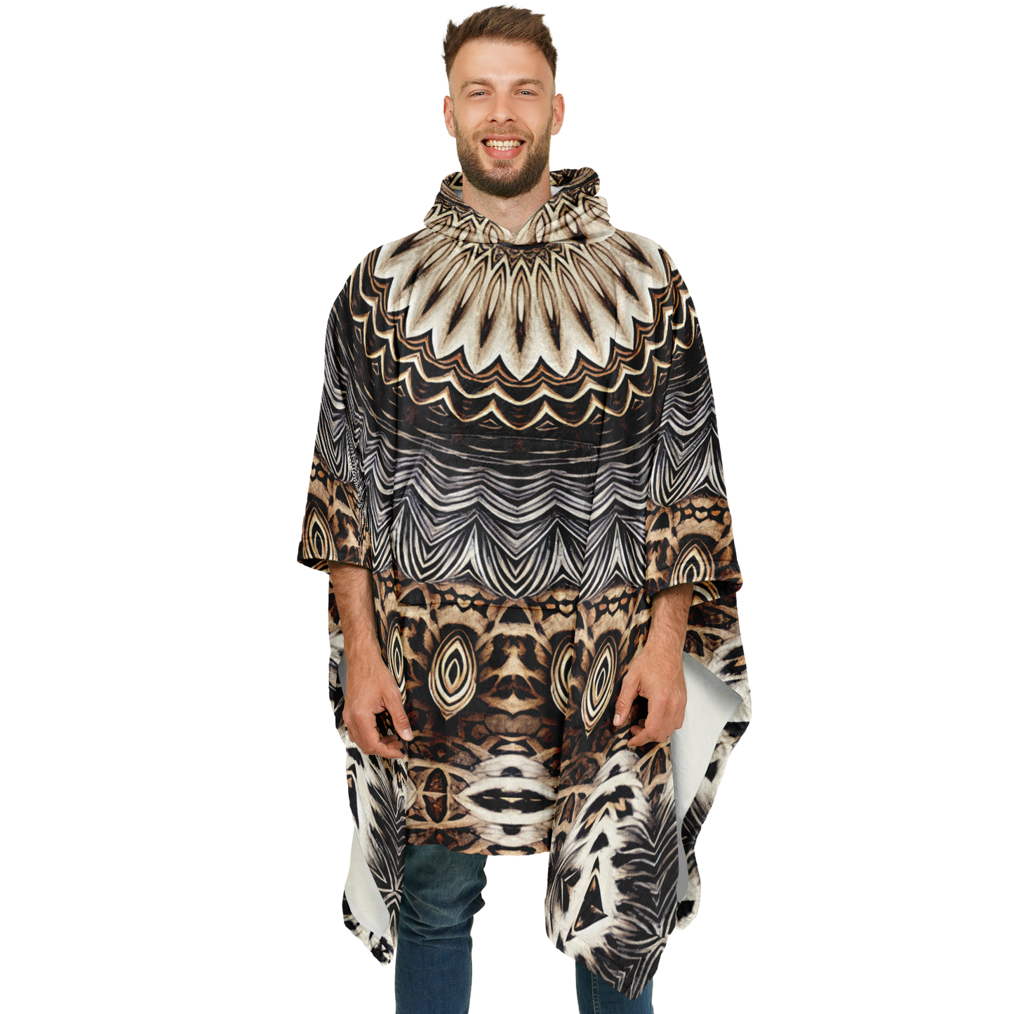 Men's Kaleidoscope Mandala Pattern  All-Over Print Flannel Blanket Poncho