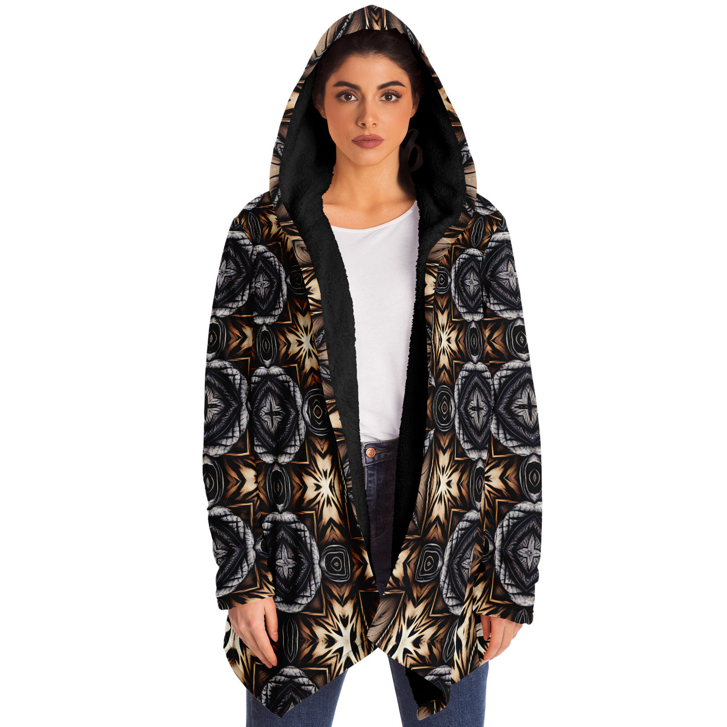 Women's Geometric Kaleidoscope Brown Pattern All Over Print Microfleece Cloak