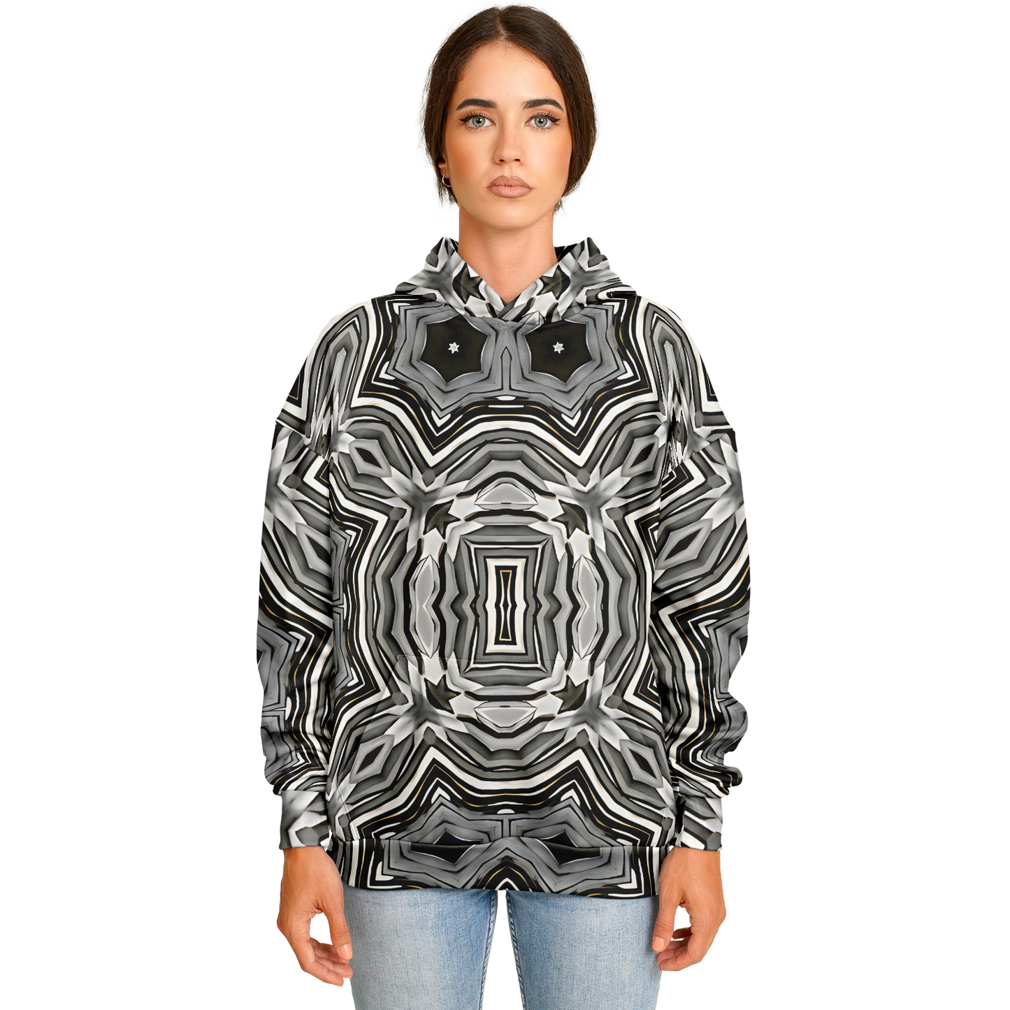 Women's Monochrome Kaleidoscope Pattern Heavyweight Oversized Hoodie