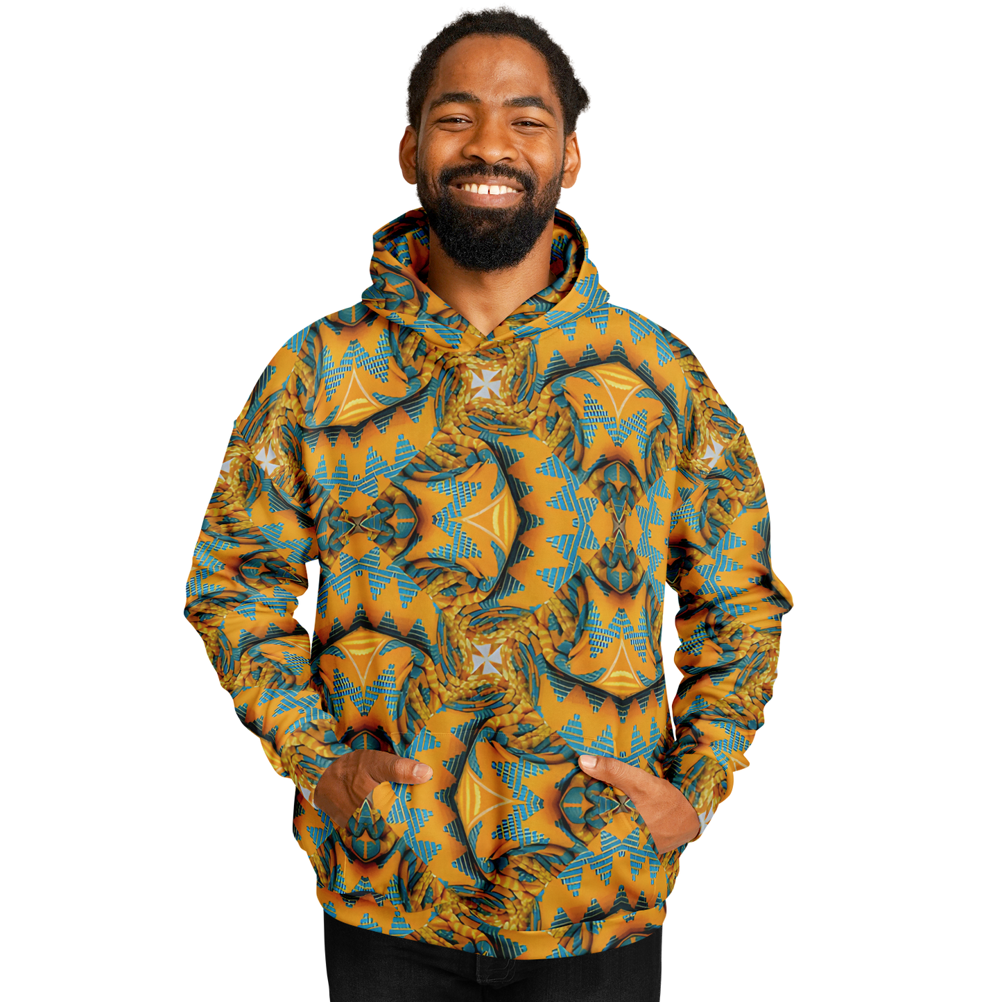 Men's Golden Kaleidoscope Pattern Heavyweight Oversized Hoodie
