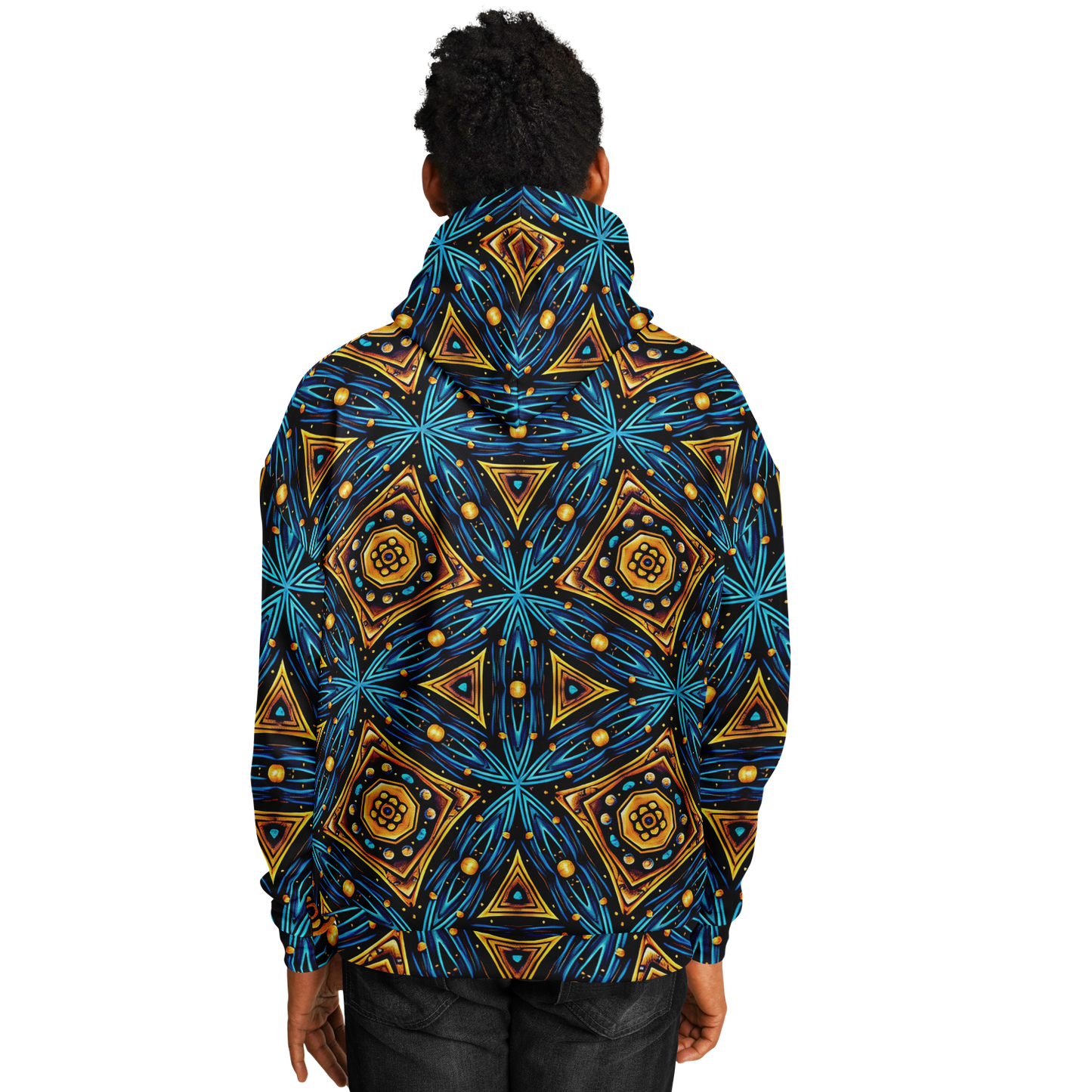 Men's Blue & Gold Geometric Pattern All Over Print Heavyweight Oversized Hoodie