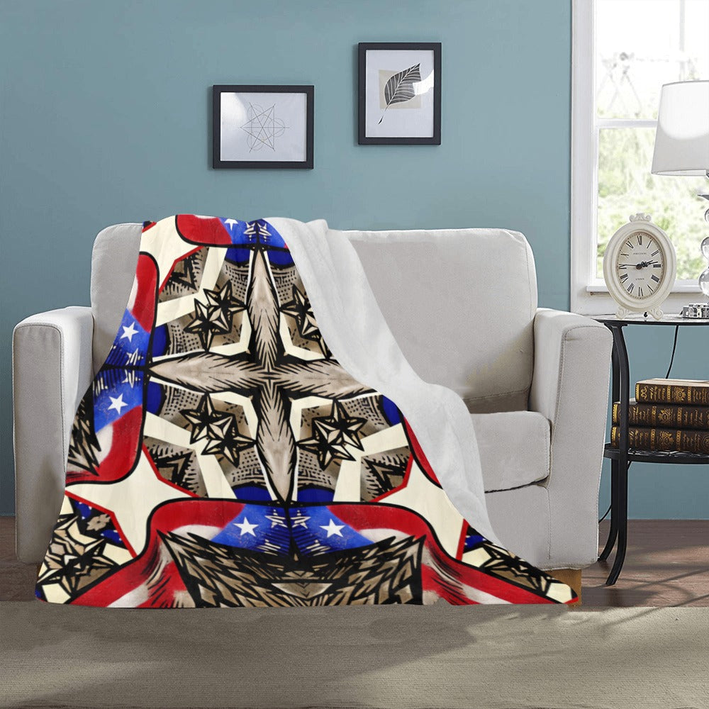 Patriotic Stars & Cross Kaleidoscope Pattern All-Over Print Ultra-Soft Micro Fleece Blanket 40"x50"