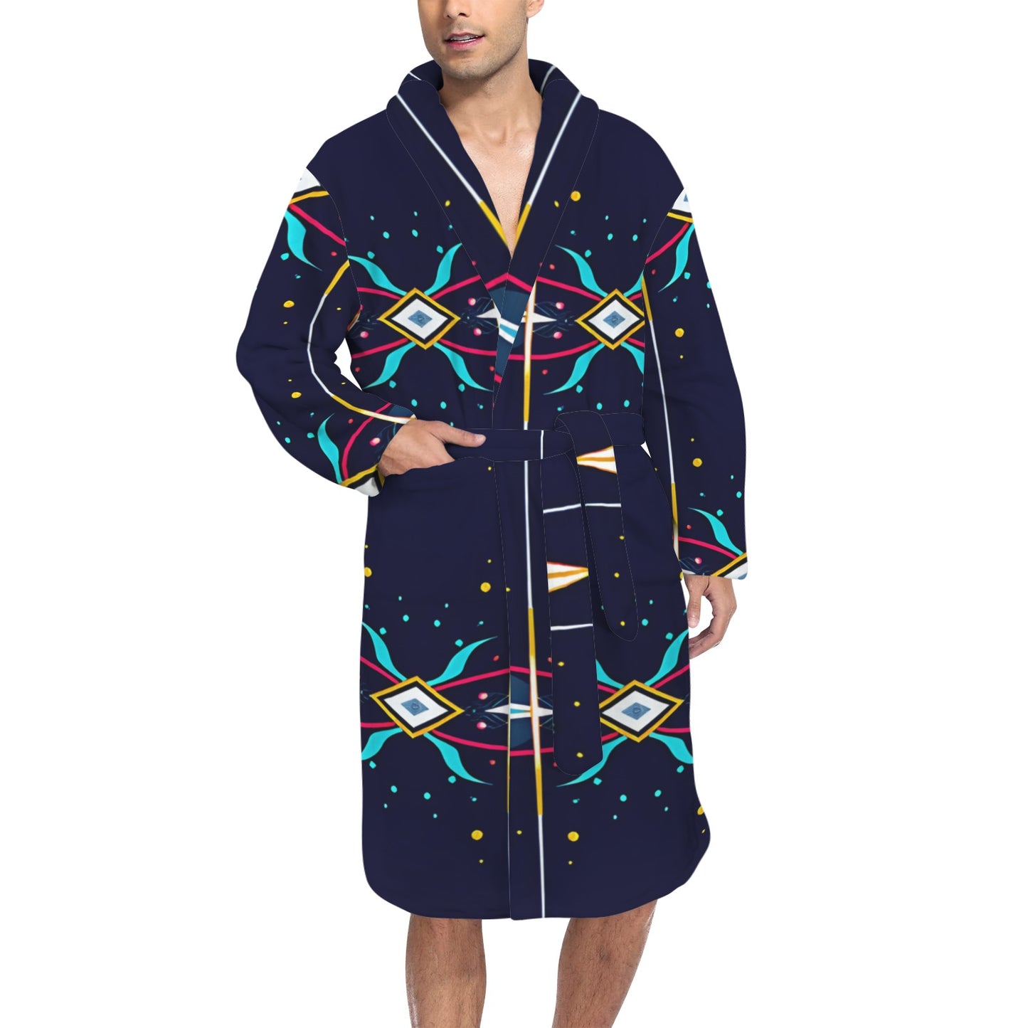 Men's Abstract Neon Geometry Pattern All Over Print Men's Belted Sleep Robe
