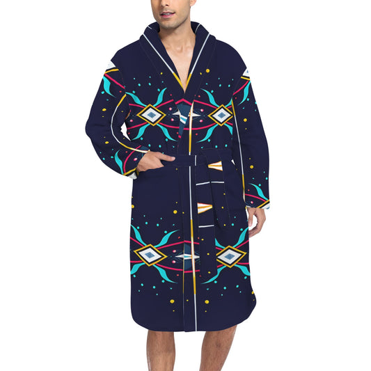 Men's Abstract Neon Geometry Pattern All Over Print Men's Belted Sleep Robe