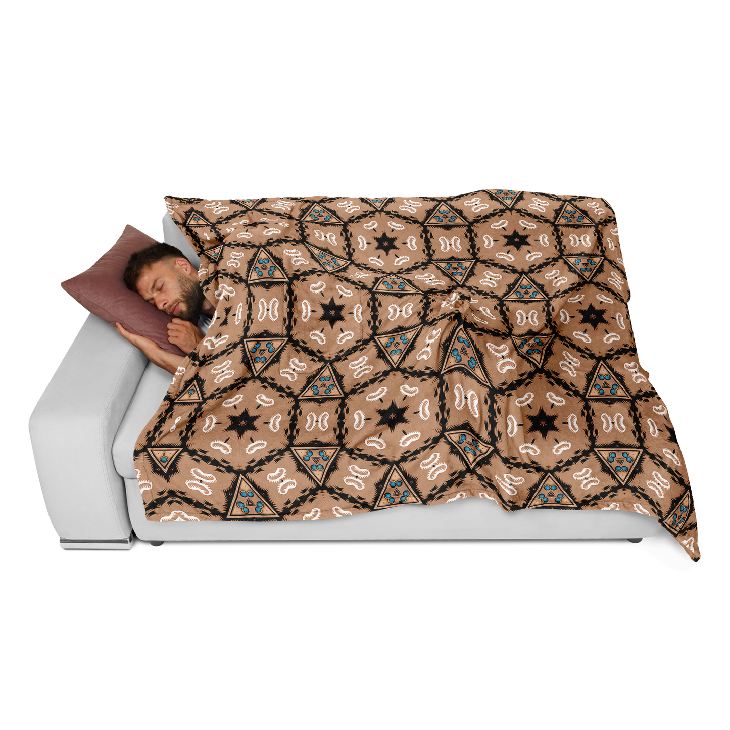 men's Geometric Brown Kaleidoscope Pattern All Over Print Flannel Blanket Poncho