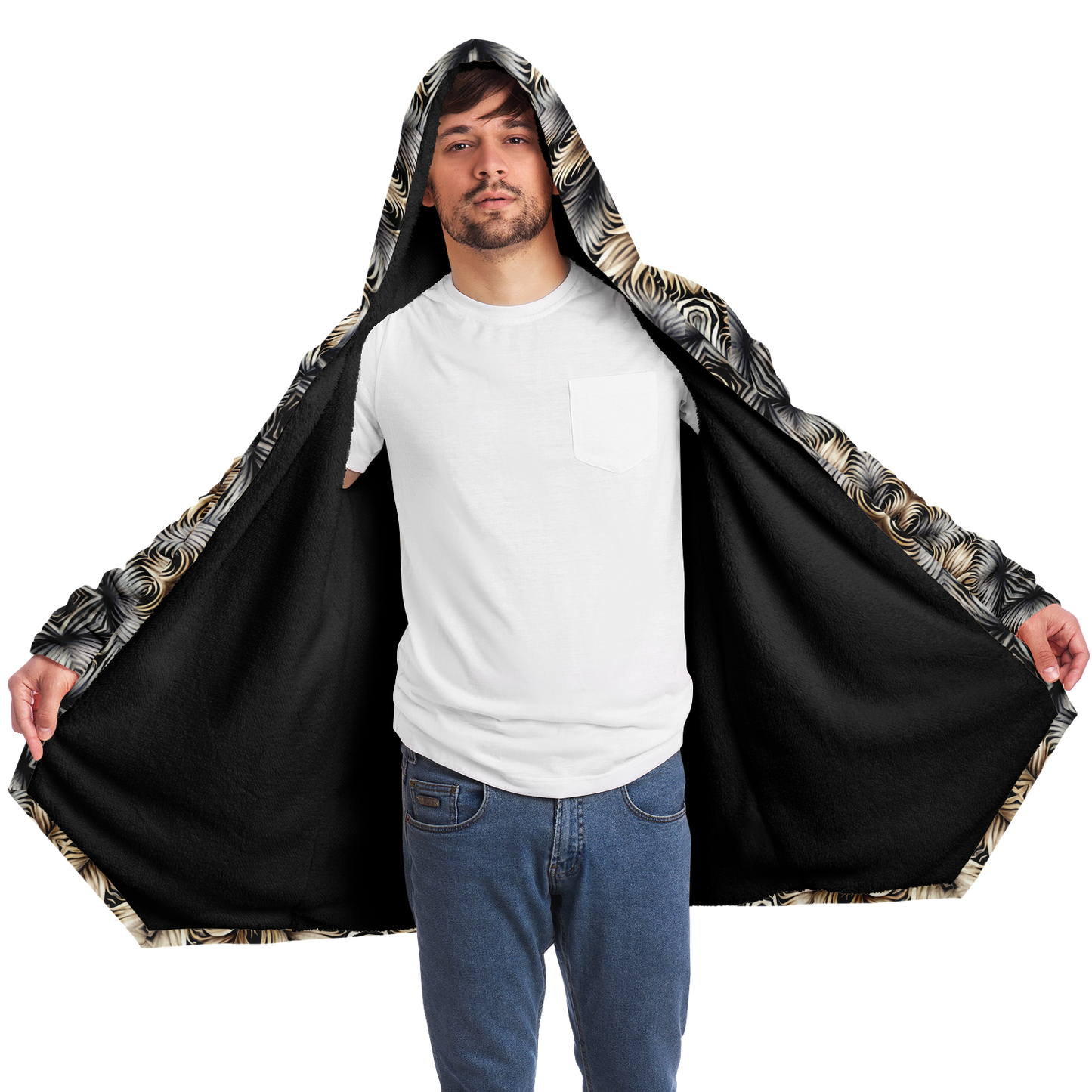 Men's Neutral Geometric Floral Pattern All Over print Microfleece Cloak