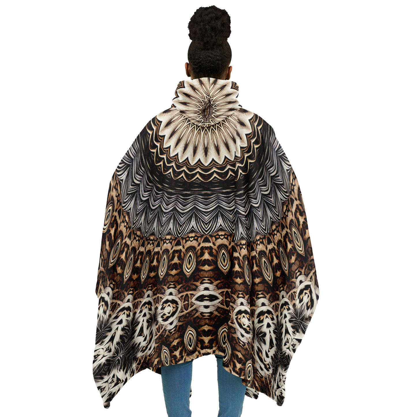 Women's Kaleidoscope Mandala Pattern  All-Over Print Flannel Blanket Poncho