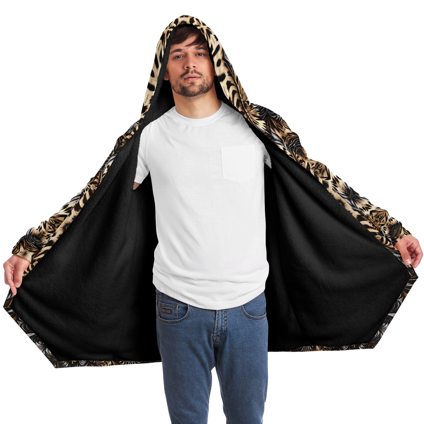 Men's Leopard Trendy Geometric Pattern All-Over Print Microfleece Cloak