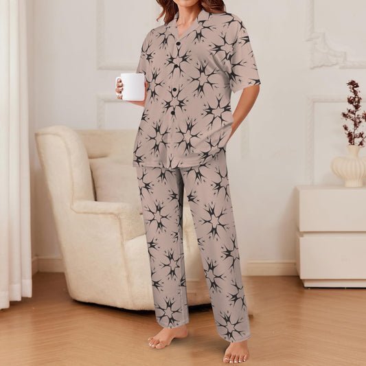 Women's Blush Pink Kaleidoscope Pattern All Over Print V-Neck Pajama Set