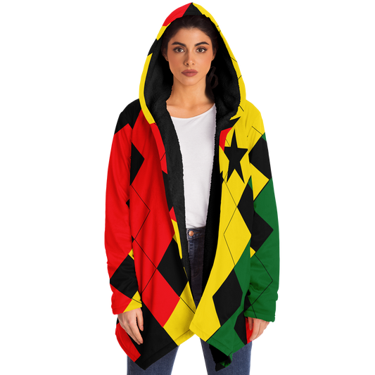 Women's Red Yellow Green and Black Stars Microfleece Cloak
