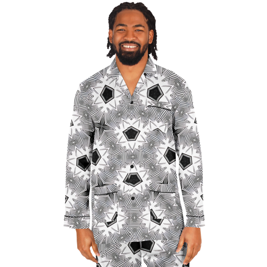 Men's Monochrome Tie-Dye Pattern Satin Pajamas