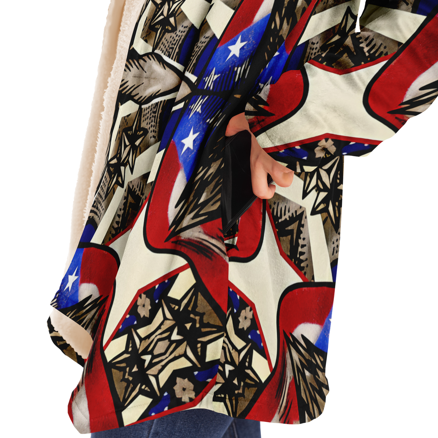 Women's Patriotic Star Kaleidoscope Pattern All-Over Print Microfleece Cloak