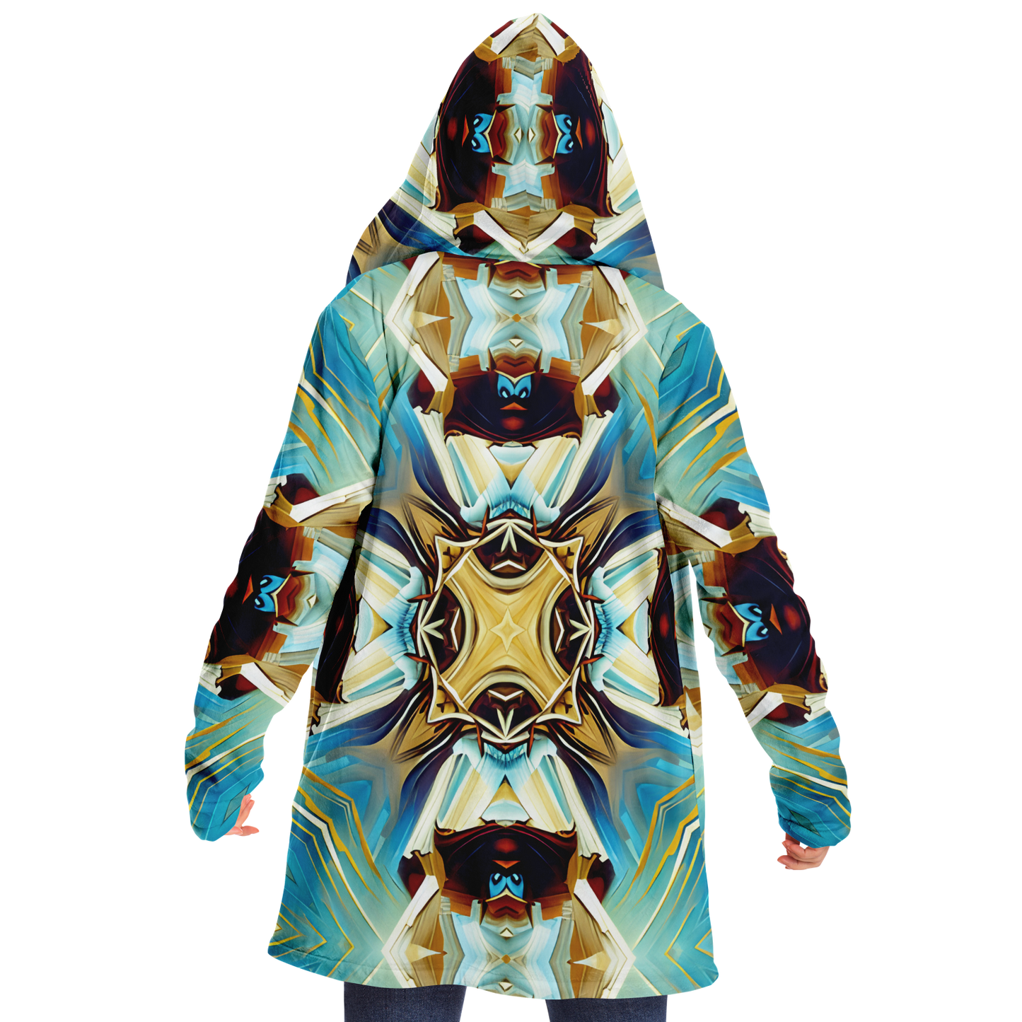 Women's Abstract Teal & Gold Pattern All Over Print Microfleece Cloak
