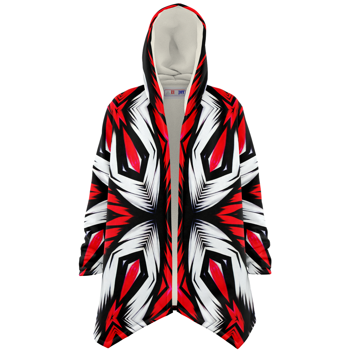 Men's Abstract Red, White & Black Pattern All-Over Print All Over Print Microfleece Cloak