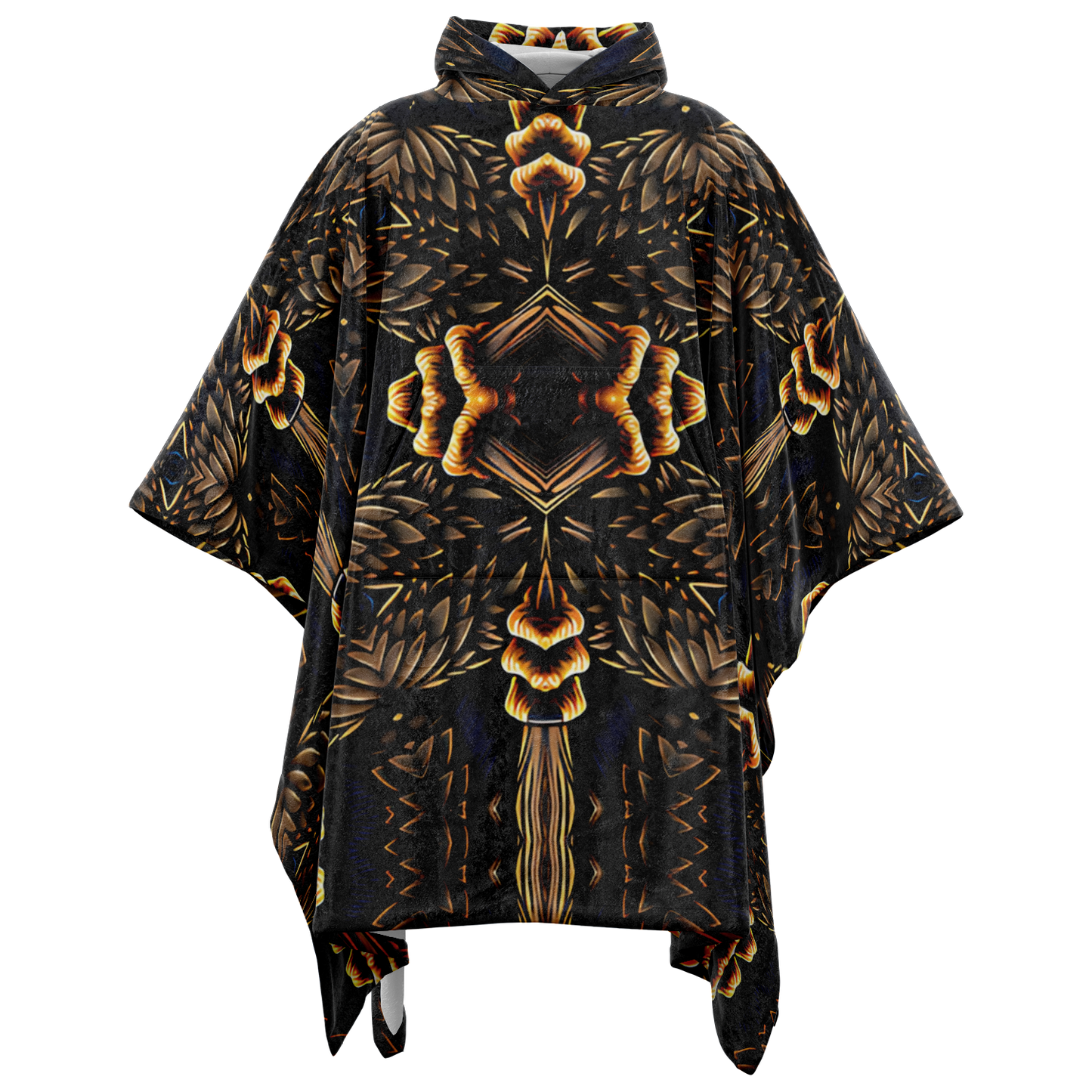 Men's Geometric Gold & Black Pattern Flannel Blanket Poncho