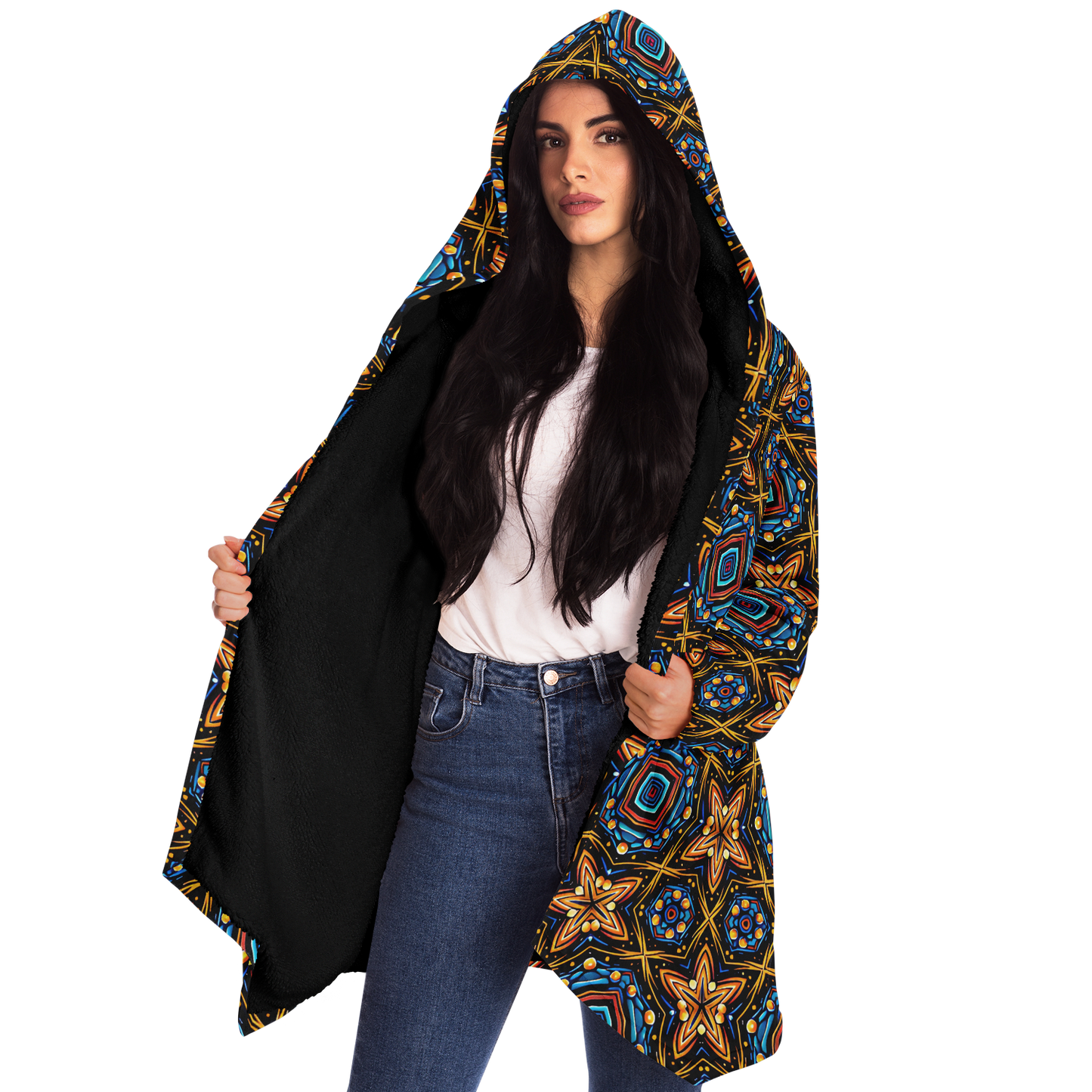 Women's Bohemian Mosaic Star Pattern All Over print Microfleece Cloak