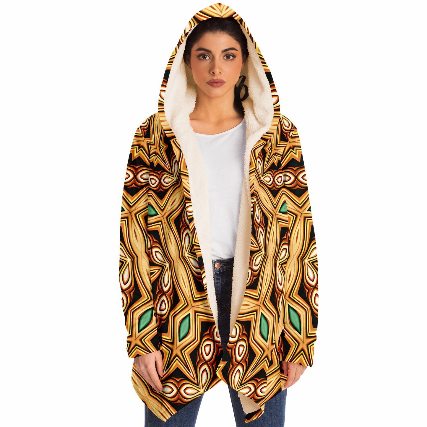 Women's Retro Geometric Brown & Teal Pattern Microfleece Cloak