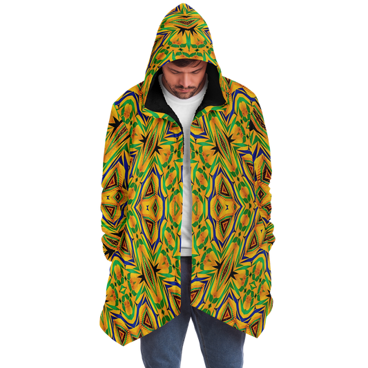 Men's Vibrant Yellow Green Geo Kente Pattern All-Over Print Microfleece Cloak
