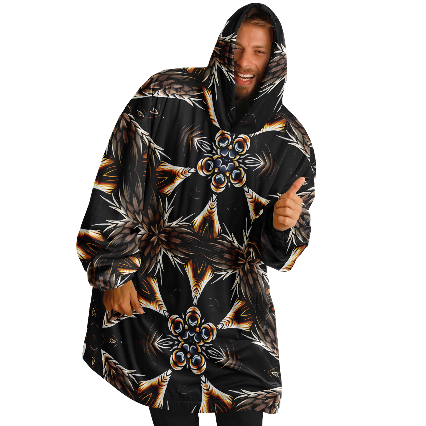 Men's Geometric Black & Gold Kaleidoscope Print Snug Hoodie