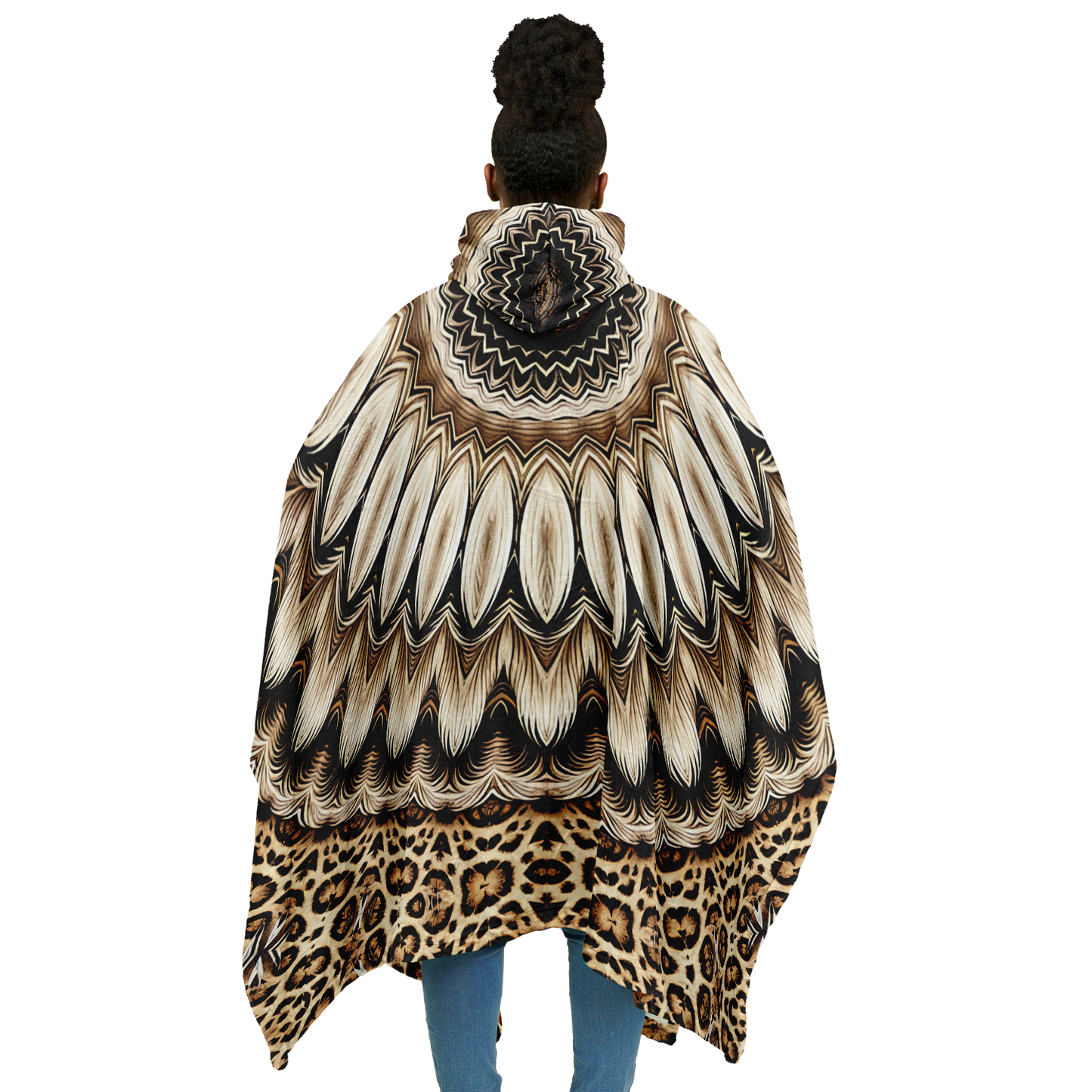 Women's Kaleidoscope Mandala Pattern  All-Over Print Flannel Blanket Poncho