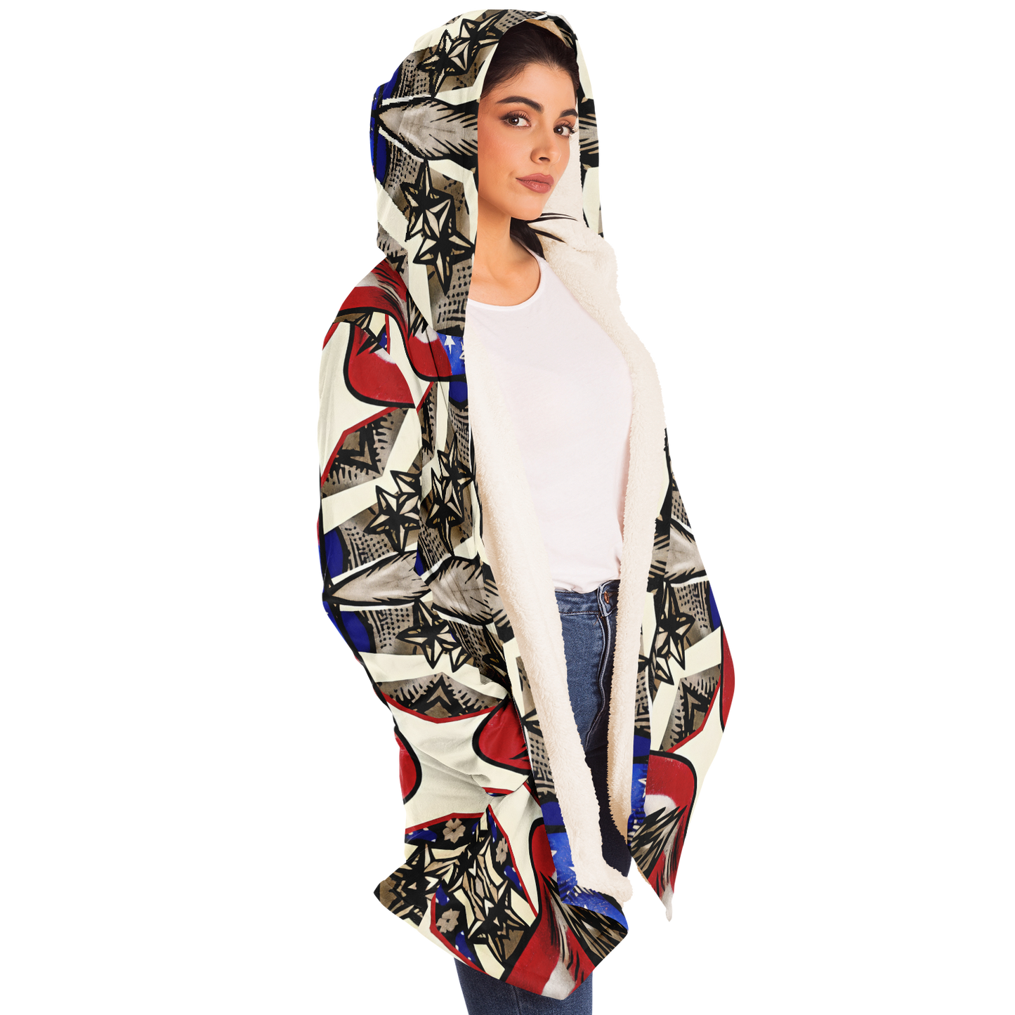 Women's Patriotic Star Kaleidoscope Pattern All-Over Print Microfleece Cloak