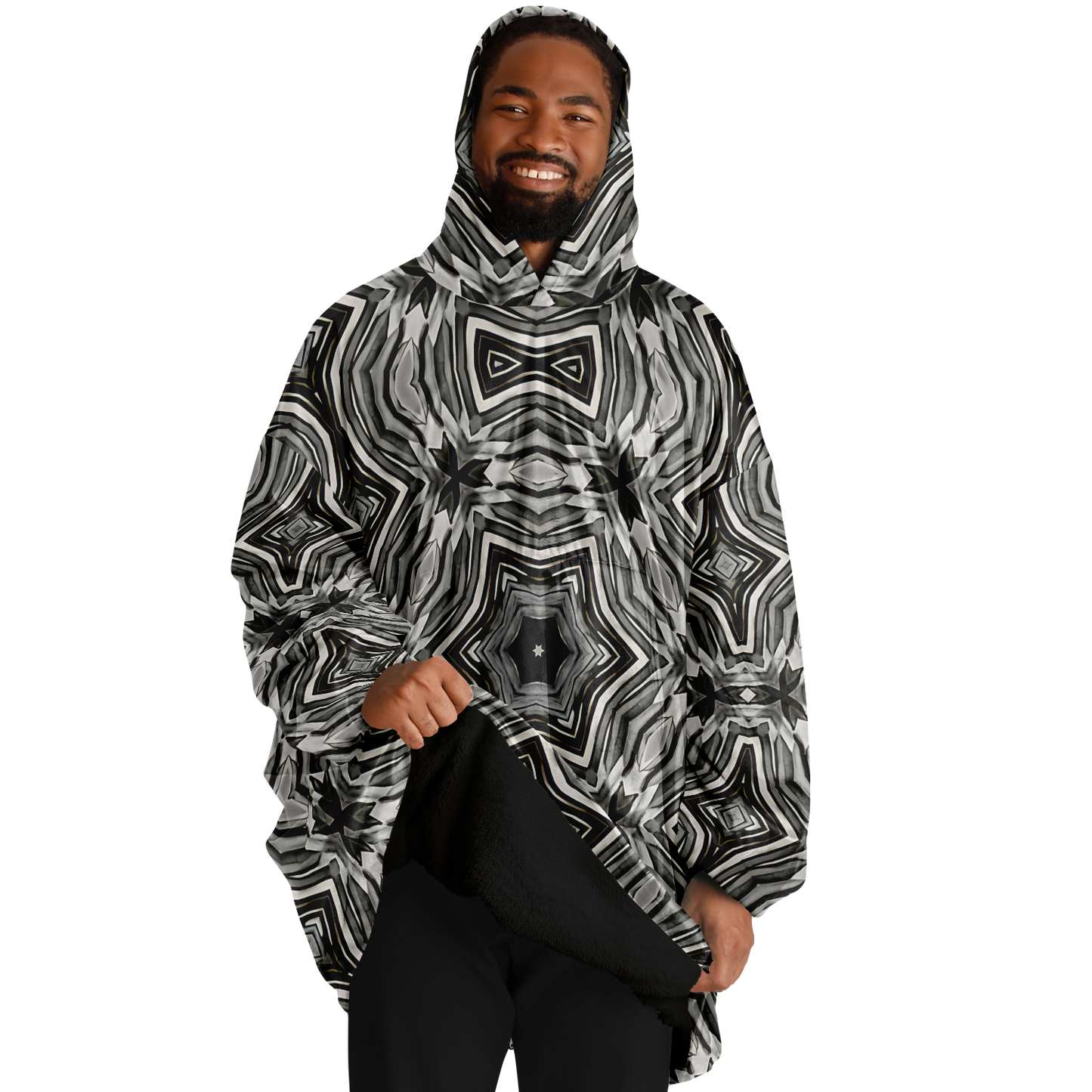 Men's Monochrome Kaleidoscope Pattern Snug Hoodie