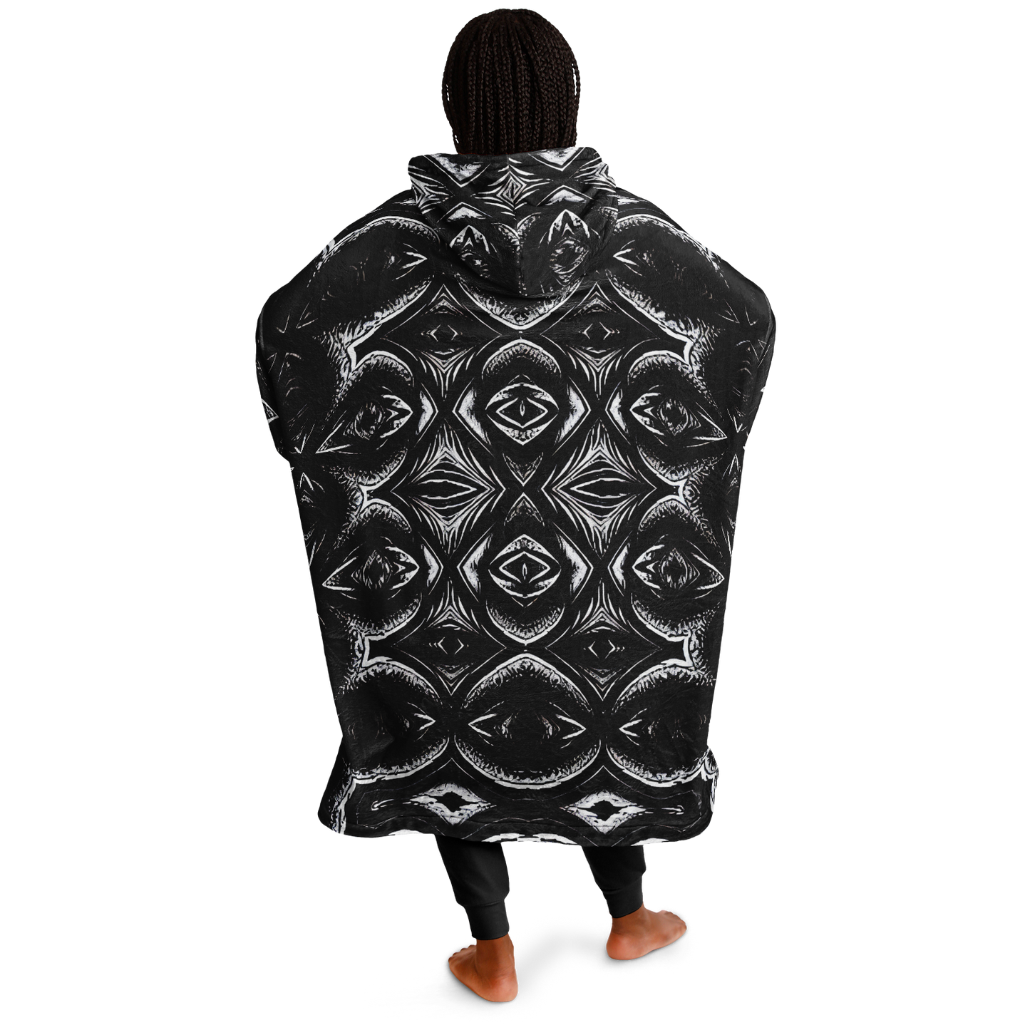 Women's Black Kaleidoscope Pattern All-Over Print Snug Hoodie Economy